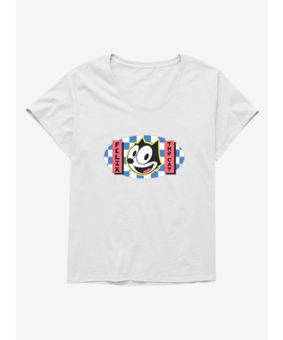 Felix Cat Blue Checkered Graphic Plus Size T-Shirt for Girls