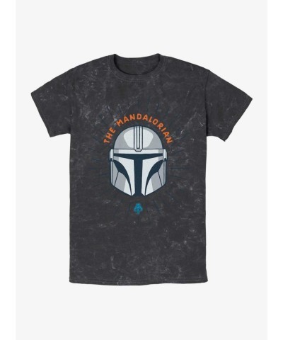 Mandalorian Helmet Mineral Wash T-Shirt - Black Unisex Tee