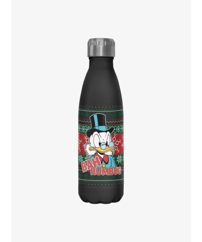 Disney DuckTales Bah Humbug Scrooge Ugly Christmas Water Bottle - Black 17oz Stainless Steel