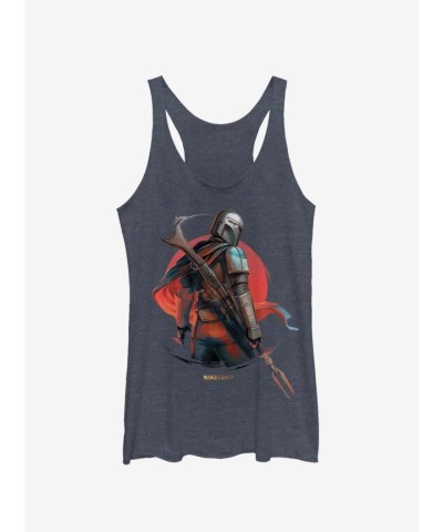 Star Wars Mandalorian Sunrise Heather Navy Blue Tank Top for Girls