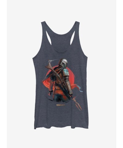 Star Wars Mandalorian Sunrise Heather Navy Blue Tank Top for Girls