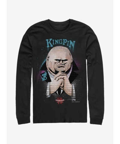 Marvel's Spider-Man Iconic Brick Wall Design Men's Cotton Long Sleeve T-Shirt - Black